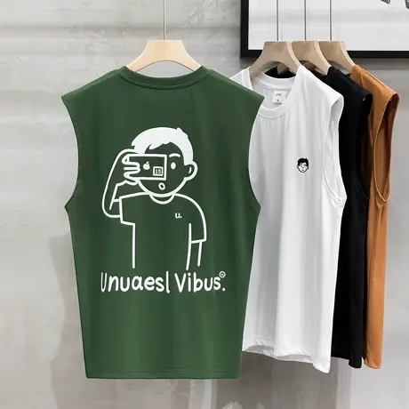印花男生背心宽松休闲运动坎肩无袖篮球t恤男夏季2023新款潮牌ins商品大图