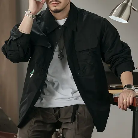 复古宽松春秋男装高密棉锦平纹男士外套外套男春秋休闲夹克外套商品大图