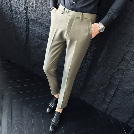 上宽下窄微锥西裤男秋季新款意式显高显瘦休闲男裤潮流痞帅长裤子图片