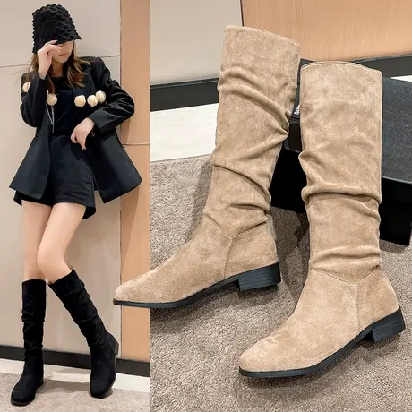 配裙子穿的长靴法式不过膝靴秋冬新款靴子女设计感小众西部牛仔靴图片