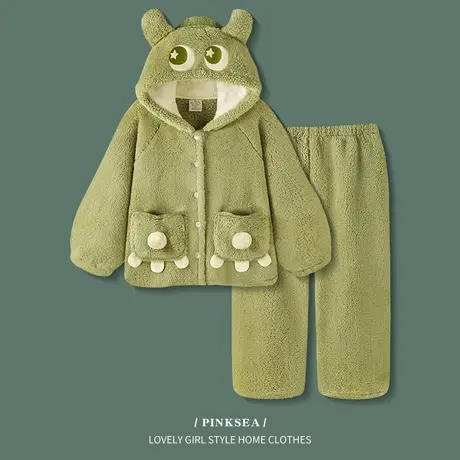珊瑚绒睡衣女冬季加厚保暖小怪兽家居服2024年新款秋冬可爱套装商品大图