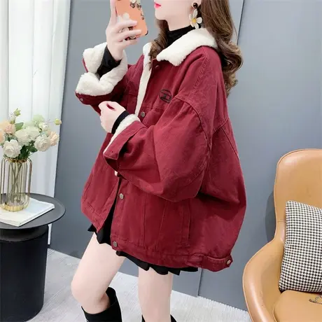 设计感羊羔绒保暖棉衣外套女2023新款冬季宽松慵懒风加绒工装上衣图片