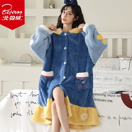 Bejirog/北极绒秋冬季长款加绒加厚法兰绒睡袍学生可爱卡通家居服商品大图