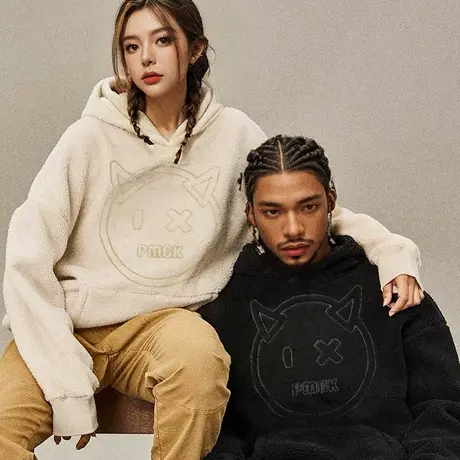 Nuthink美式刺绣小恶魔情侣装加绒卫衣男宽松情侣摇粒绒外套冬季商品大图