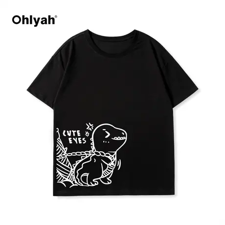 Ohlyah春夏新款卡通小龙印花美式纯棉圆领情侣短袖T恤男女定制潮商品大图