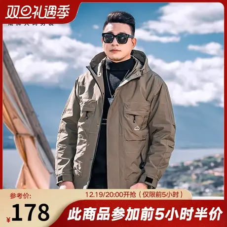 GxxH潮牌大码男装连帽外套男士秋冬新款美式复古潮流工装夹克上衣商品大图