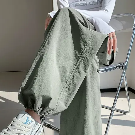 美式阔腿工装裤女春秋新款高腰宽松显瘦运动登山裤抽绳束脚休闲裤商品大图