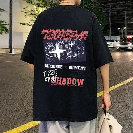 星辰印花宽松纯棉短袖t恤男夏季2024新款半袖美式ins潮牌体恤衣服商品大图