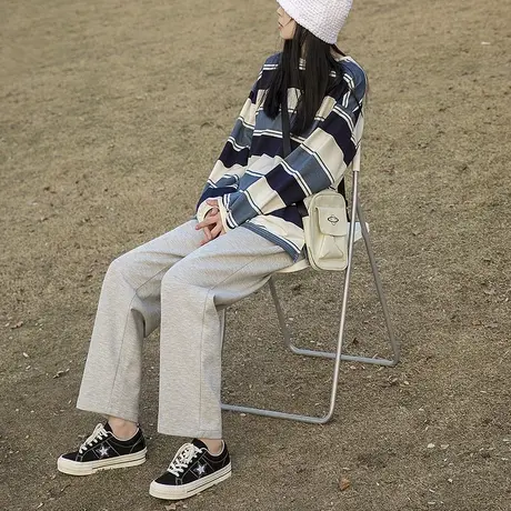 运动休闲裤女春夏季薄款宽松小个子百搭高腰显瘦直筒裤ins阔腿裤商品大图