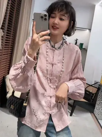 时尚国风盘扣刺绣新中式衬衫上衣2024早春季新款显瘦遮肚减龄潮款图片