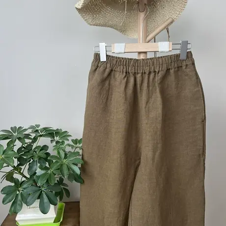 享永子【山间茶熟】高支高捻17支肌理感汉麻阔腿裤宽松直筒休闲裤商品大图