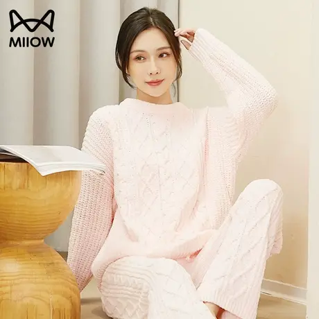 猫人秋冬款女士家居服雪尼尔针织感加绒加厚可外穿套头保暖睡衣女商品大图