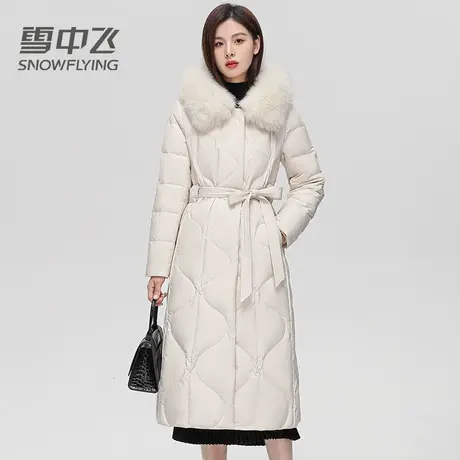 雪中飞羽绒服女士2023新款冬季长款狐狸毛领连帽收腰显瘦时尚外套商品大图