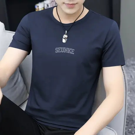 莫代尔夏季冰丝t恤男士短袖潮牌圆领上衣服速干凉感半袖印花体恤商品大图