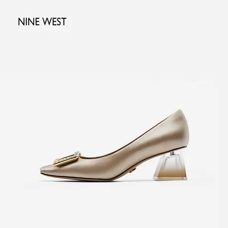 Nine West/玖熙真丝透明渐变跟鞋女2023秋新款方扣粗跟不累脚单鞋商品大图