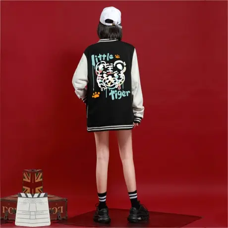 Ohlyahins美式复古棒球服外套纯棉拼接宽松版2023秋冬夹克上衣女图片