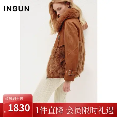 恩裳COVER冬季2022潮流狐狸毛领拼接绵羊皮保暖轻奢皮草外套商品大图