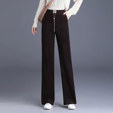条绒阔腿裤松紧腰休闲裤女秋冬季2023新款韩版显瘦长裤高腰直筒裤商品大图