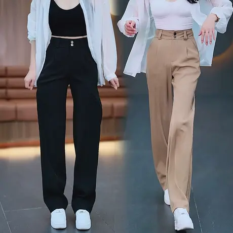 大码窄版冰丝阔腿裤女夏季2023新款高腰垂感拖地裤气质宽松西装裤商品大图