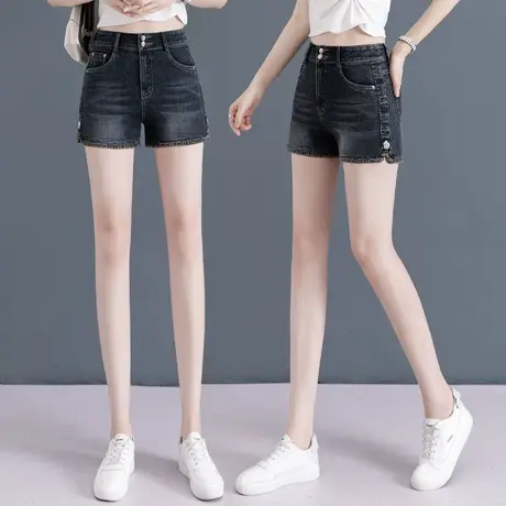 灰色牛仔短裤女夏季薄款2023显瘦外穿A字直筒裤修身显腿长热裤图片