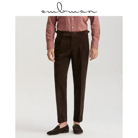 十米布春季纯棉灯芯绒深棕色那不勒斯西裤商务休闲加厚保暖长裤男商品大图