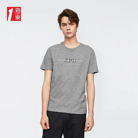 海一家简约时尚短T字母印花舒适圆领基础日常短袖T恤男商品大图