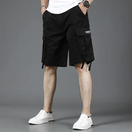 黑色美式工装短裤男夏季宽松直筒牛仔短裤五分裤男越野外护运动商品大图