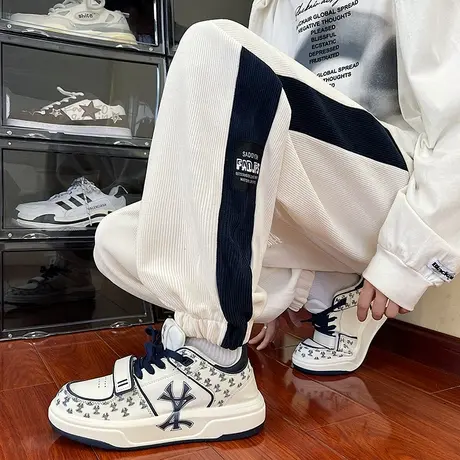 绣标拼色束脚卫裤男秋季美式宽松休闲裤潮牌潮流百搭青少年运动裤商品大图