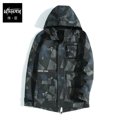 伟臣潮牌大码男装加绒加厚连帽外套男胖子加肥加大宽松夹克上衣冬图片