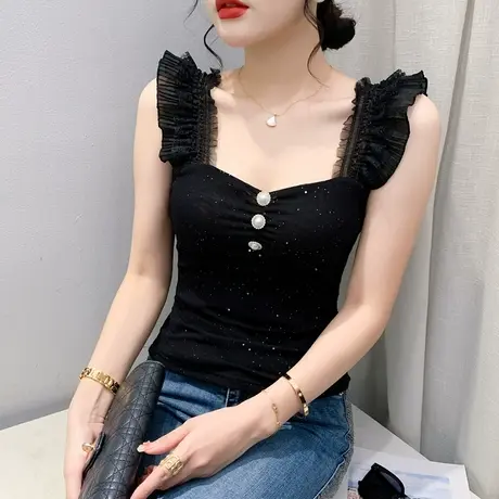 欧货气质吊带女外穿夏季性感V领西装内搭背心时尚网纱无袖上衣ins商品大图