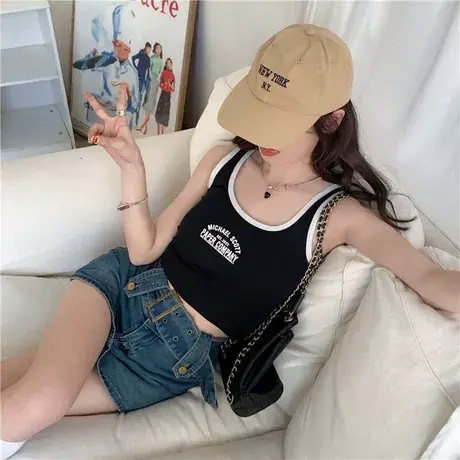 甜辣派对  ins吊带背心少女短款内搭外穿字母小吊带打底上衣女商品大图