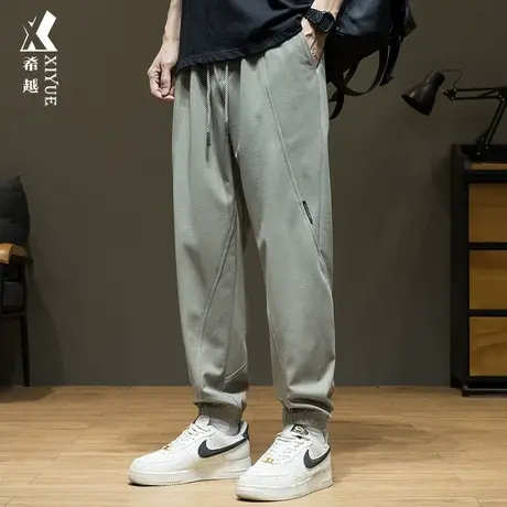 希越美式拼接运动卫裤男2024春季新款宽松大码百搭男士休闲束脚裤图片