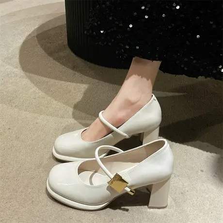 永希玛丽珍鞋女2025年春季新款浅口粗跟高跟鞋法式小众气质小皮鞋商品大图