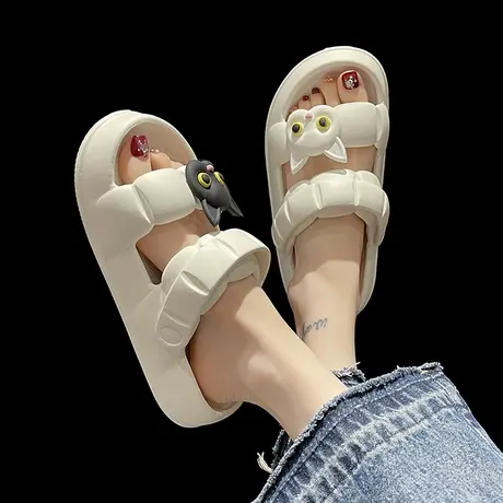 凉鞋女夏季ins潮时尚外穿可爱卡通猫咪两穿防滑踩屎感厚底凉拖鞋图片