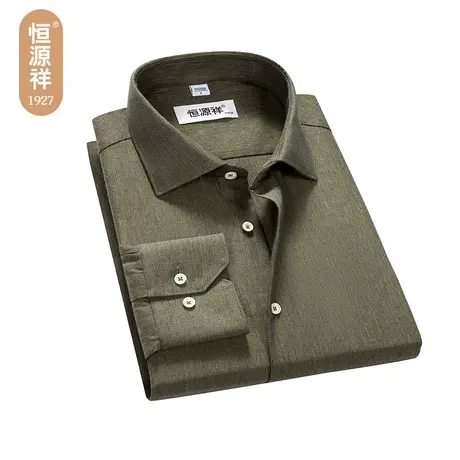 恒源祥长袖衬衫男秋季新款纯棉休闲上衣时尚人字纹中年男士衬衣图片