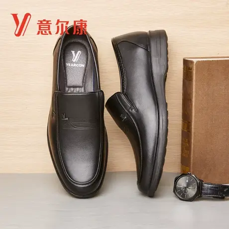 意尔康皮鞋男一脚蹬春秋款真皮软底男士商务休闲男鞋中年爸爸鞋子图片