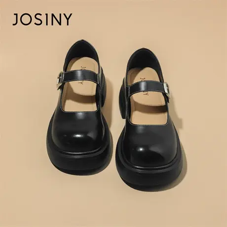 Josiny/卓诗尼小皮鞋女2024新款粗跟厚底百搭增高优雅一脚蹬单鞋商品大图