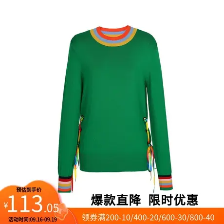 【艾格】2023春季新款女装圆领套头系带设计甜美可爱风针织上衣图片