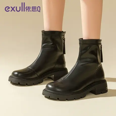 依思Q厚底加绒马丁靴女2023年新款秋冬季保暖百搭ins英伦风时装靴商品大图