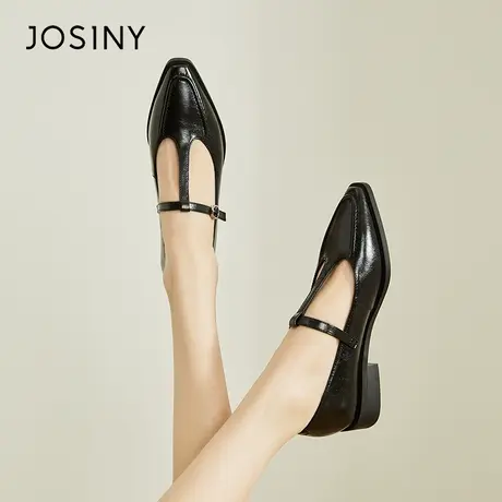 Josiny/卓诗尼黑色小皮鞋女2024新款春季软底单鞋法式尖头妈妈鞋商品大图