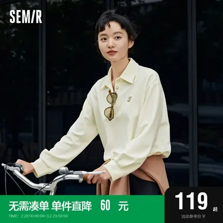 [商场同款]森马POLO衫女刺绣时尚宽松2023新款秋季质感套头衫气质商品大图