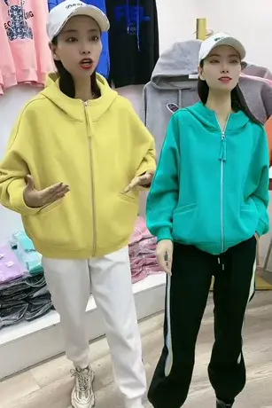 连帽外套女短款2023秋季新款宽松韩版开衫Chic港风百搭糖果色上衣商品大图