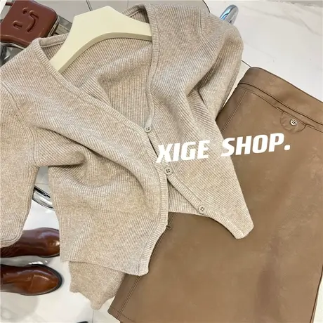 小心机美式V领短款针织衫女秋季新款显瘦百搭修身长袖上衣开衫春商品大图