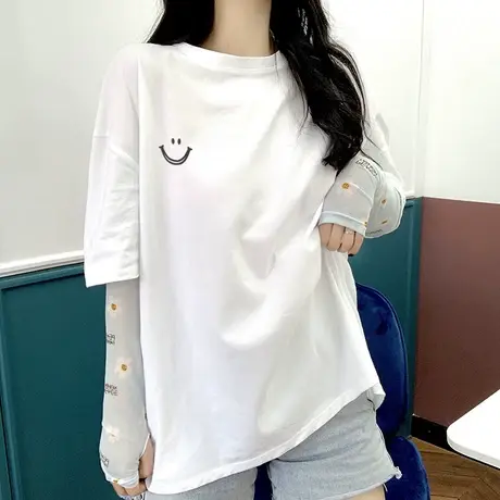 2023年夏季新款宽松情侣女装白色冰丝设计感上衣服别致短袖t恤潮商品大图