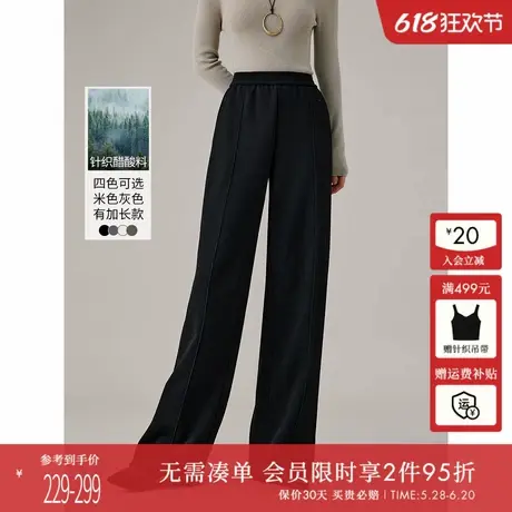 衣香丽影黑色针织醋酸休闲裤女2024年秋冬装新款高个子直筒阔腿裤图片