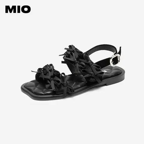 MIO米奥蝴蝶结凉鞋女2025夏季新款法式方头平底带扣清凉度假拖鞋图片