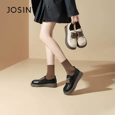 卓诗尼厚底百搭单鞋女2025春秋季新款小皮鞋冬圆头一脚蹬平底女鞋商品大图