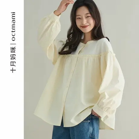 十月妈咪孕妇拼接娃娃衫2025新款春季外穿甜美宽松百搭上衣春装图片