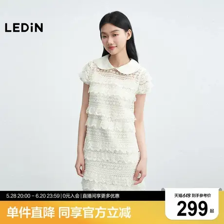 乐町蕾丝花边连衣裙女2025年夏季新款宽松缎面领口千金感短款裙子商品大图