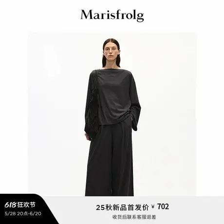 【棉麻混纺】Marisfrolg玛丝菲尔2025秋新款刺绣衬衫一字领上衣商品大图
